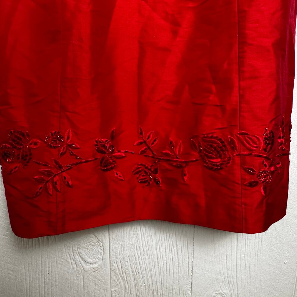 Ann Taylor Red 100% Silk Dress Size 8 Sleeveless Romantic Beaded 90s Midi Sheen - Picture 8 of 8